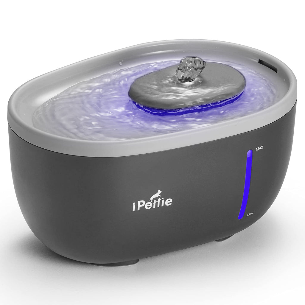 iPettie Avocado Pet Water Fountain with LED Light 67oz/2.0L Ultra Quiet Cat Water Fountain with Filter Automatic Pet Water Fountain for Cats and Small Dogs Grey